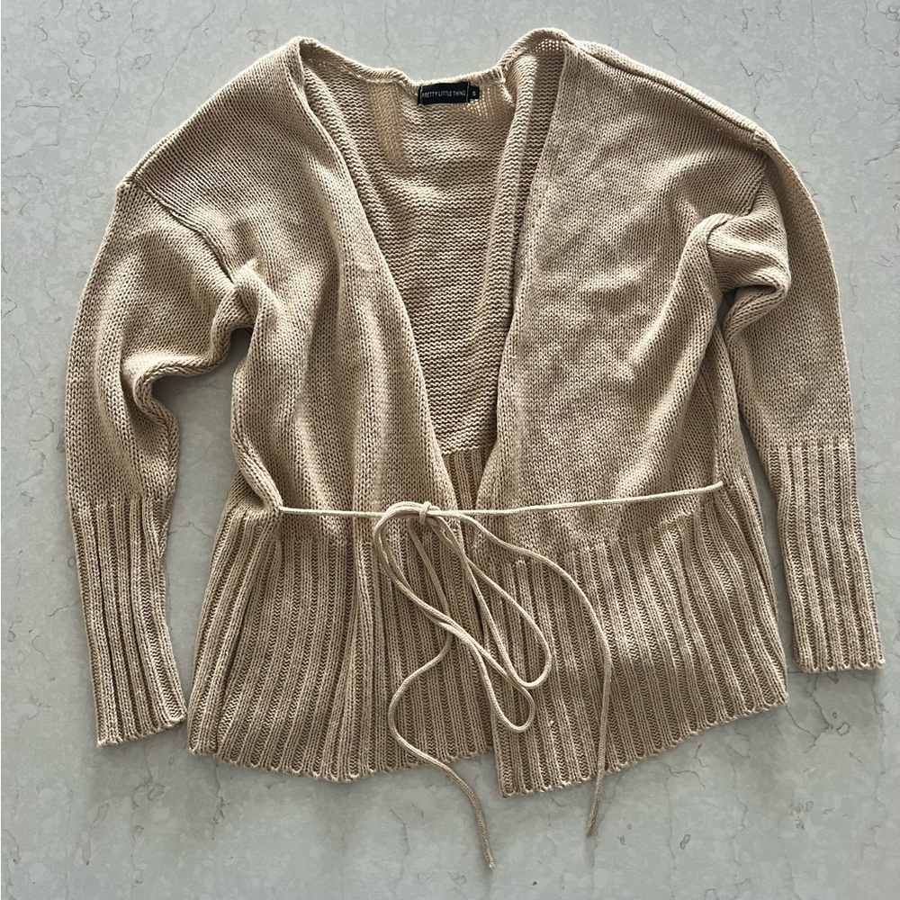 PrettyLittleThing Tan Cardigan with Tie Waist